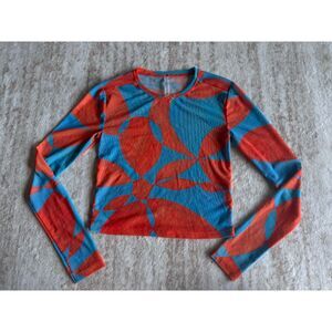 Fabletics - Abstract Print Sheer Mesh Long Sleeve Crop Top – NWOT